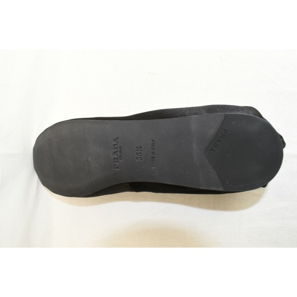 NIB PRADA 1F657H BLACK CANVAS SATIN ANKLE WRAP LACE BALLERINA FLATS 37.5 ITALY - Picture 11 of 12